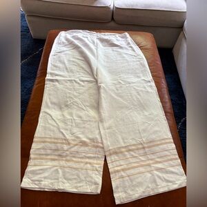 White Wide-Leg Pants with Striped Detail